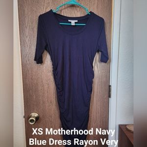 Maternity Navy Blue Ruched Stretchy Dress